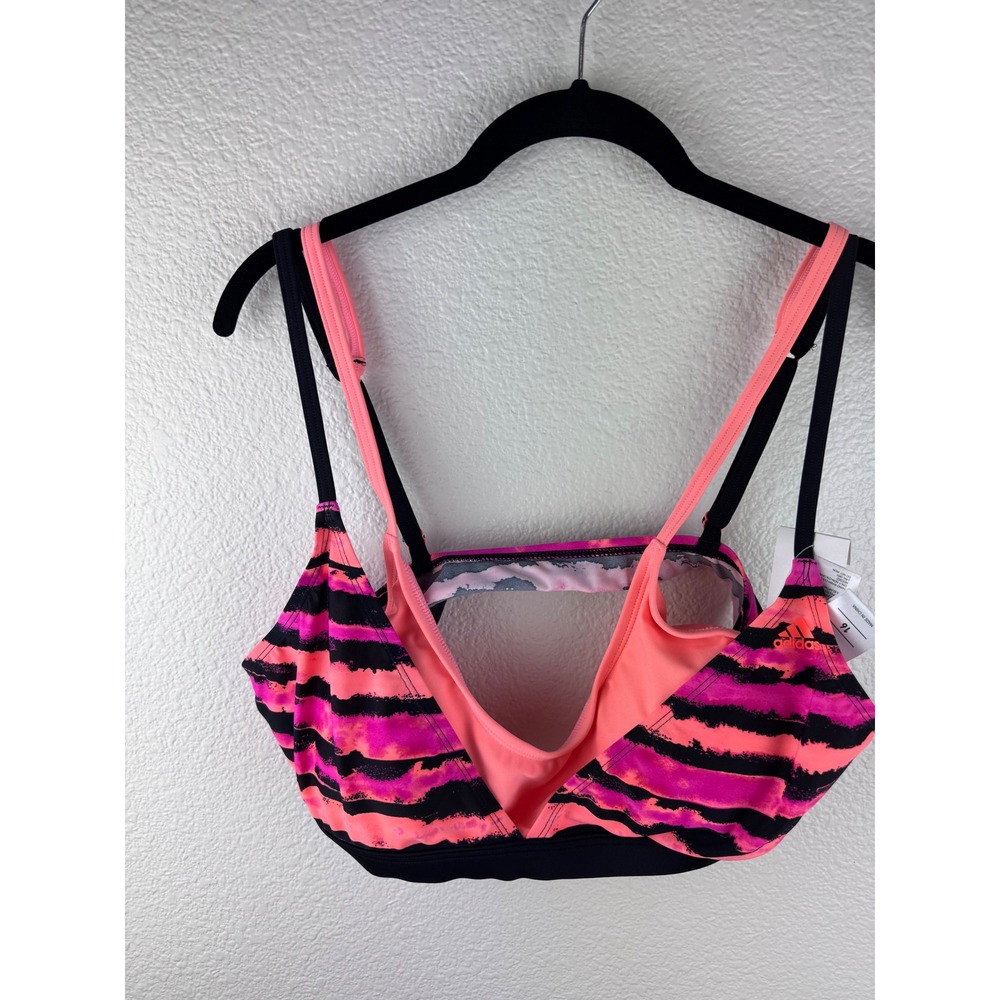 NWT Adidas Layered Sport Bra Pink Black Stripe Athletic Performance Size‎ 16